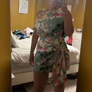 NWT Hello Molly Floral One-Shoulder Tie-Waist Mini Dress